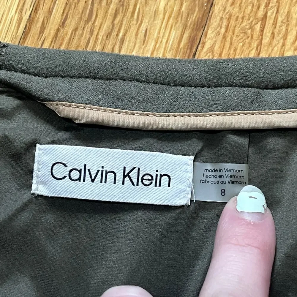 Calvin Klein Army Green Suede Knee Length A Line Skirt Size 8